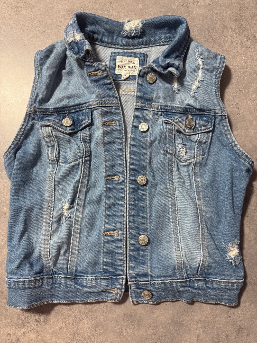 Wax Jean Light Blue Distressed Denim Vest - Kids